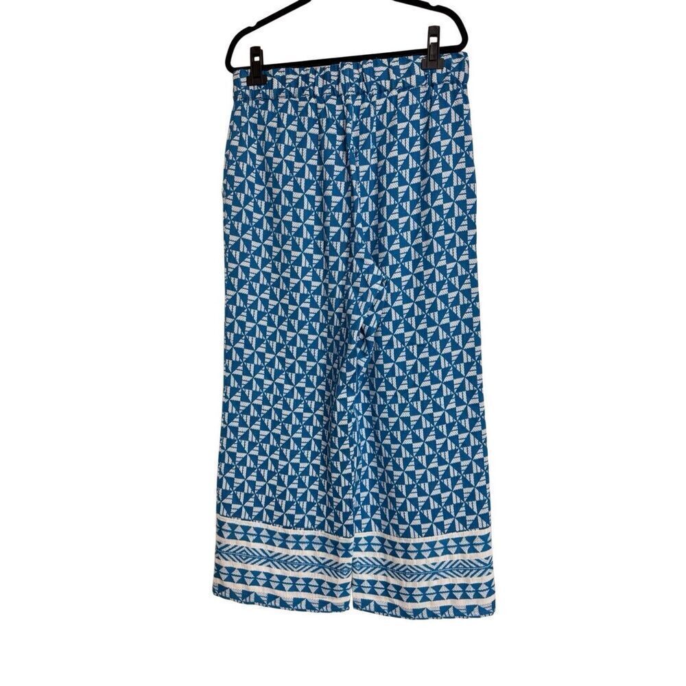 Soft Surroundings Palazzo Pants Womens Large Blue Geometric Narah Knit Lounge